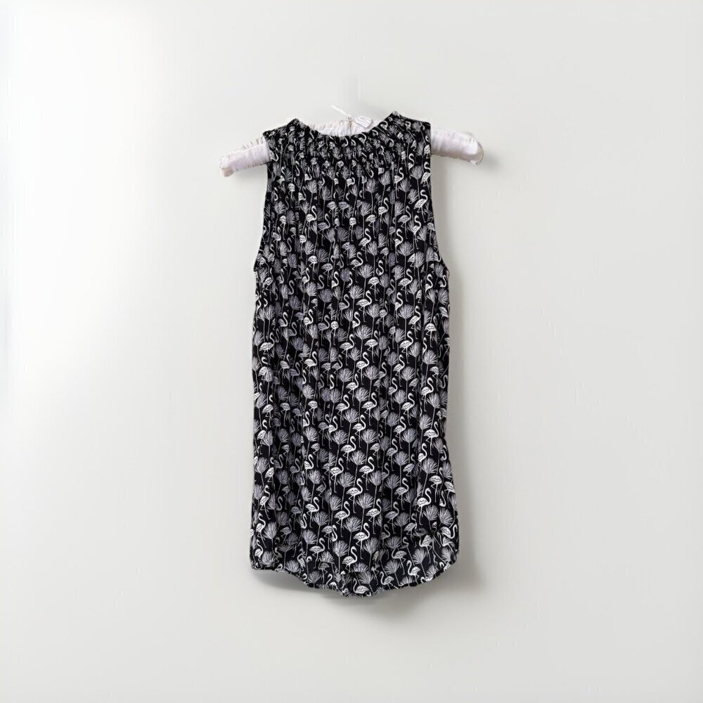 Loft Black And White Flamingo Print Sleeveless Stretchy Mock Neck Top Size S